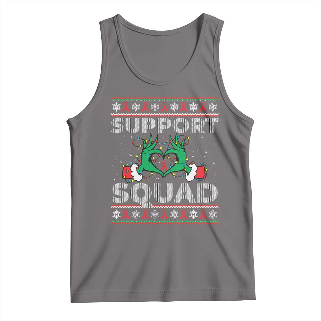 Support Squad HIV Awareness Gift Tank Top Green Hand Red Ribbon Ugly Sweater Christmas Gift TS12 Deep Heather Print Your Wear