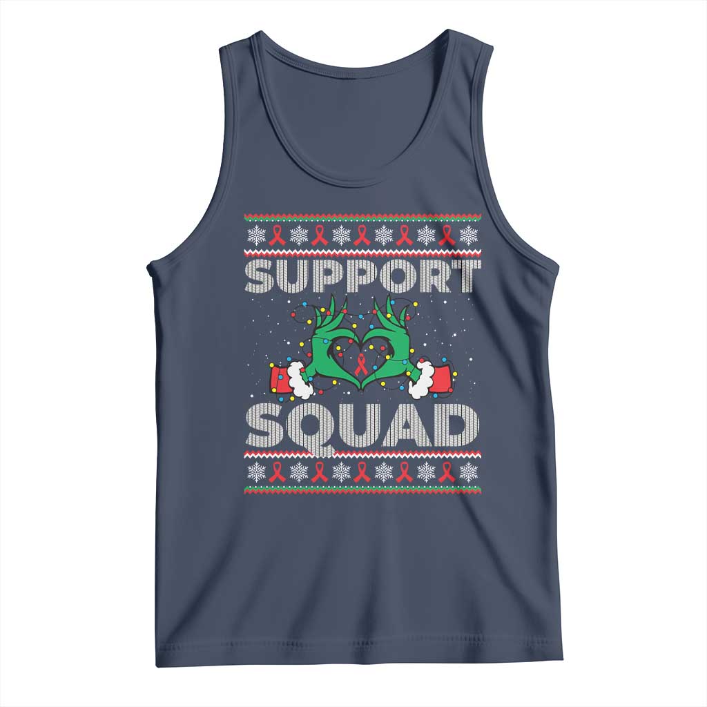 Support Squad HIV Awareness Gift Tank Top Green Hand Red Ribbon Ugly Sweater Christmas Gift TS12 Navy Print Your Wear