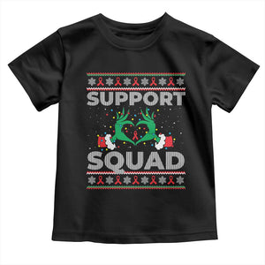 Support Squad HIV Awareness Gift Toddler T Shirt Green Hand Red Ribbon Ugly Sweater Christmas Gift TS12 Black Print Your Wear