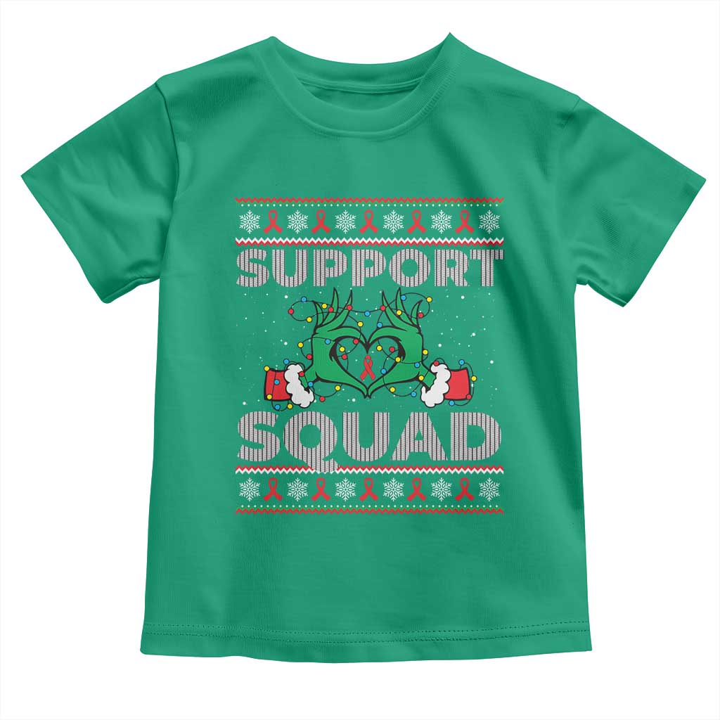 Support Squad HIV Awareness Gift Toddler T Shirt Green Hand Red Ribbon Ugly Sweater Christmas Gift TS12 Irish Green Print Your Wear