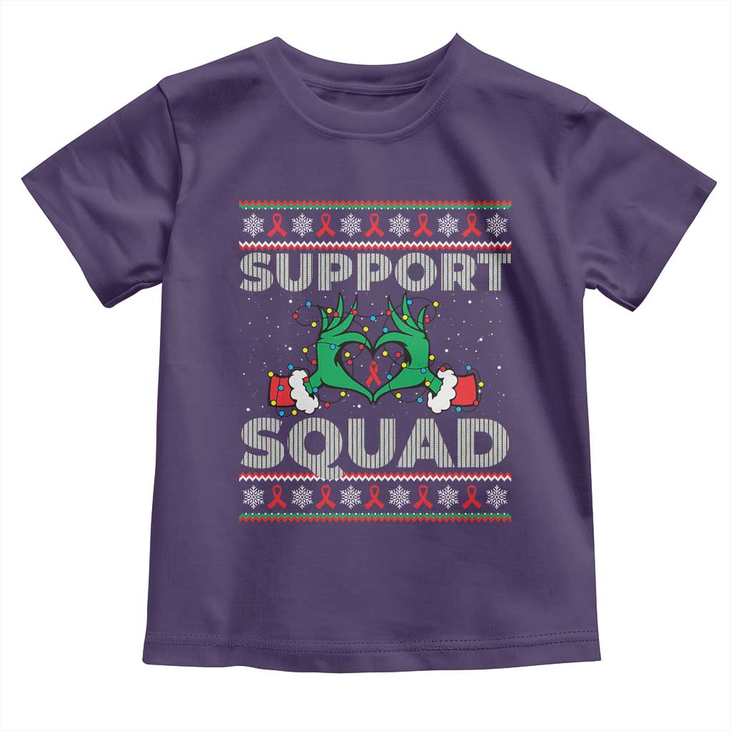 Support Squad HIV Awareness Gift Toddler T Shirt Green Hand Red Ribbon Ugly Sweater Christmas Gift TS12 Purple Print Your Wear
