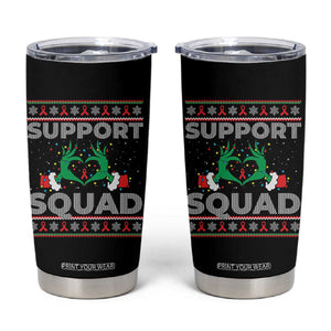 Support Squad HIV Awareness Gift Tumbler Cup Green Hand Red Ribbon Ugly Sweater Christmas Gift TS12 Black Print Your Wear