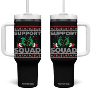 Support Squad HIV Awareness Gift Tumbler With Handle Green Hand Red Ribbon Ugly Sweater Christmas Gift TS12 One Size: 40 oz Black Print Your Wear