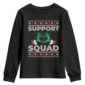 Support Squad HIV Awareness Gift Youth Sweatshirt Green Hand Red Ribbon Ugly Sweater Christmas Gift TS12 Black Print Your Wear