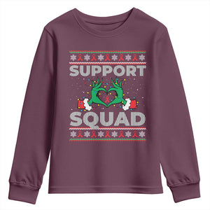 Support Squad HIV Awareness Gift Youth Sweatshirt Green Hand Red Ribbon Ugly Sweater Christmas Gift TS12 Maroon Print Your Wear