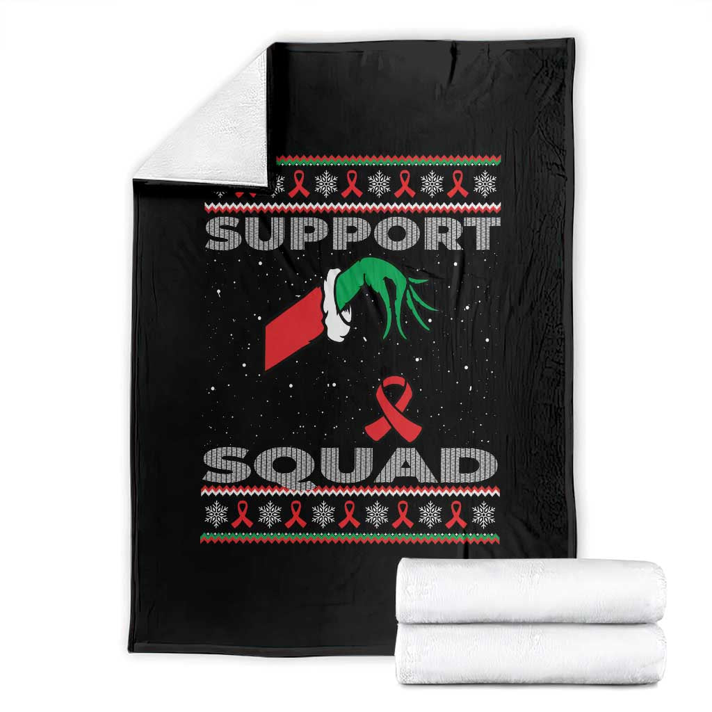 Funny Green Hand Red Ribbon HIV Awareness Throw Blanket Support Squad Ugly Sweater Gift TS12 Black Print Your Wear