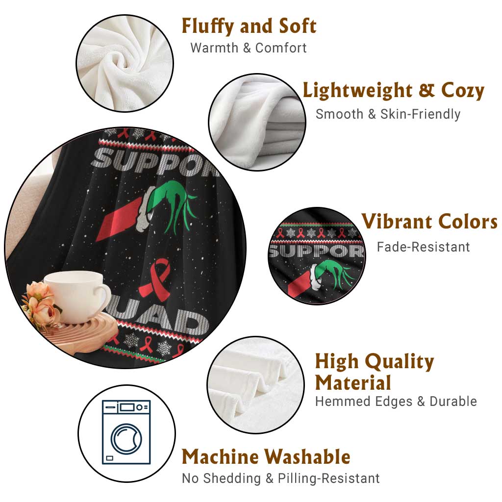 Funny Green Hand Red Ribbon HIV Awareness Throw Blanket Support Squad Ugly Sweater Gift TS12 Print Your Wear