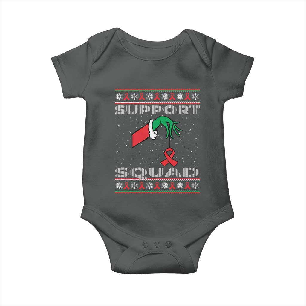 Funny Green Hand Red Ribbon HIV Awareness Baby Onesie Support Squad Ugly Sweater Gift TS12 Dark Heather Print Your Wear