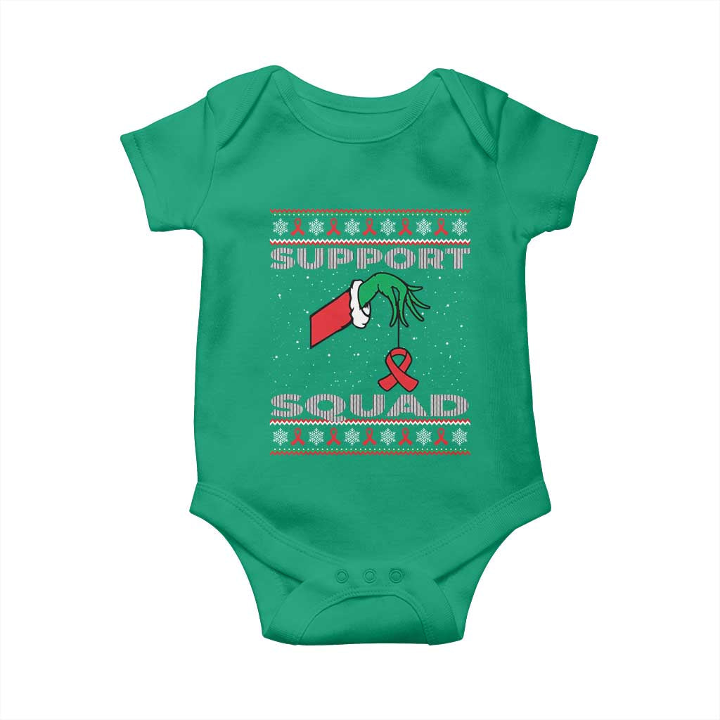 Funny Green Hand Red Ribbon HIV Awareness Baby Onesie Support Squad Ugly Sweater Gift TS12 Irish Green Print Your Wear
