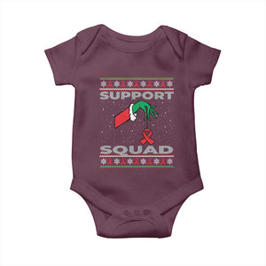 Funny Green Hand Red Ribbon HIV Awareness Baby Onesie Support Squad Ugly Sweater Gift TS12 Maroon Print Your Wear