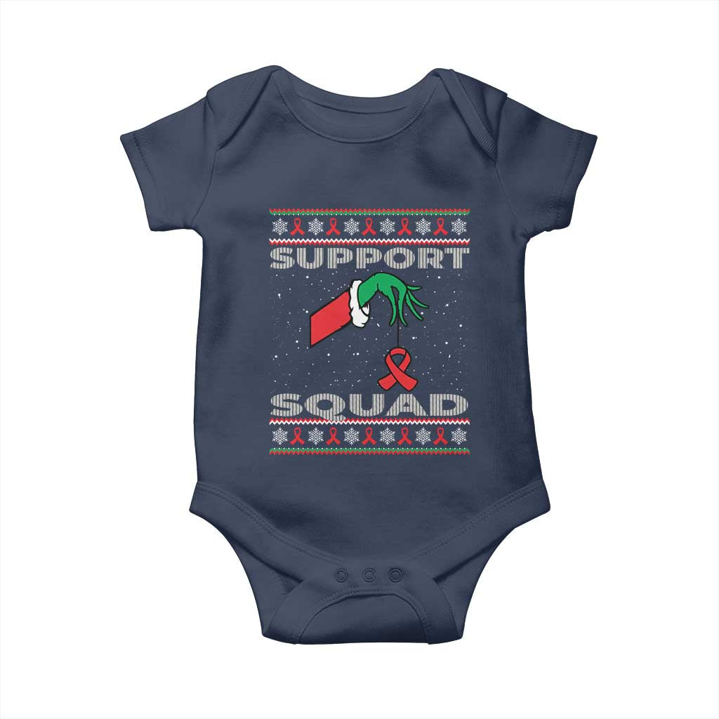 Funny Green Hand Red Ribbon HIV Awareness Baby Onesie Support Squad Ugly Sweater Gift TS12 Navy Print Your Wear