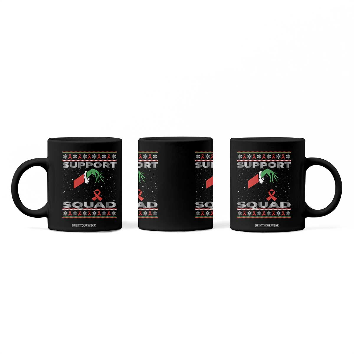 Funny Green Hand Red Ribbon HIV Awareness Coffee Mug Support Squad Ugly Sweater Gift TS12 Print Your Wear