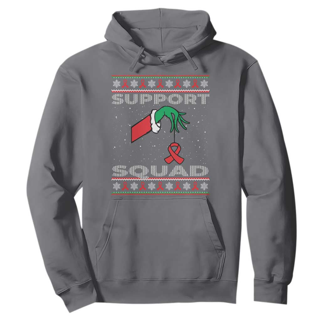 Funny Green Hand Red Ribbon HIV Awareness Hoodie Support Squad Ugly Sweater Gift TS12 Charcoal Print Your Wear