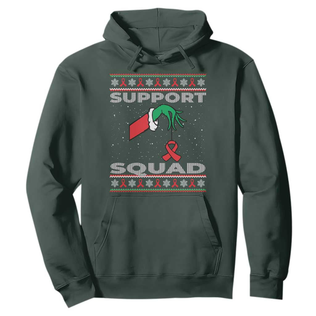 Funny Green Hand Red Ribbon HIV Awareness Hoodie Support Squad Ugly Sweater Gift TS12 Dark Forest Green Print Your Wear