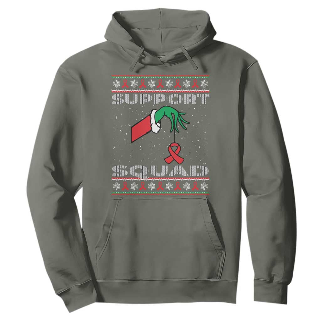 Funny Green Hand Red Ribbon HIV Awareness Hoodie Support Squad Ugly Sweater Gift TS12 Military Green Print Your Wear