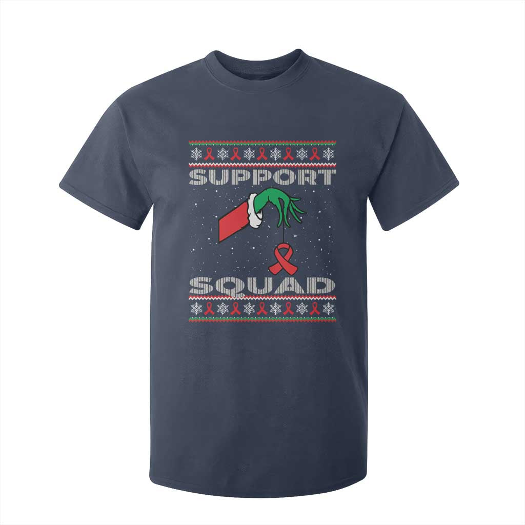 Funny Green Hand Red Ribbon HIV Awareness T Shirt For Kid Support Squad Ugly Sweater Gift TS12 Navy Print Your Wear