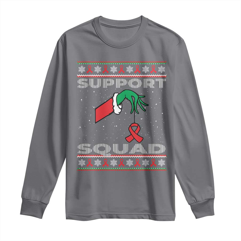 Funny Green Hand Red Ribbon HIV Awareness Long Sleeve Shirt Support Squad Ugly Sweater Gift TS12 Charcoal Print Your Wear