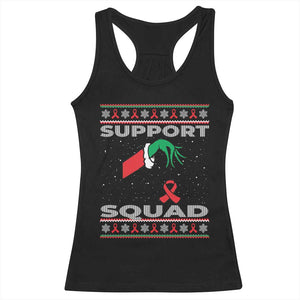 Funny Green Hand Red Ribbon HIV Awareness Racerback Tank Top Support Squad Ugly Sweater Gift TS12 Black Print Your Wear