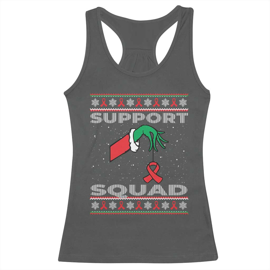 Funny Green Hand Red Ribbon HIV Awareness Racerback Tank Top Support Squad Ugly Sweater Gift TS12 Dark Heather Print Your Wear