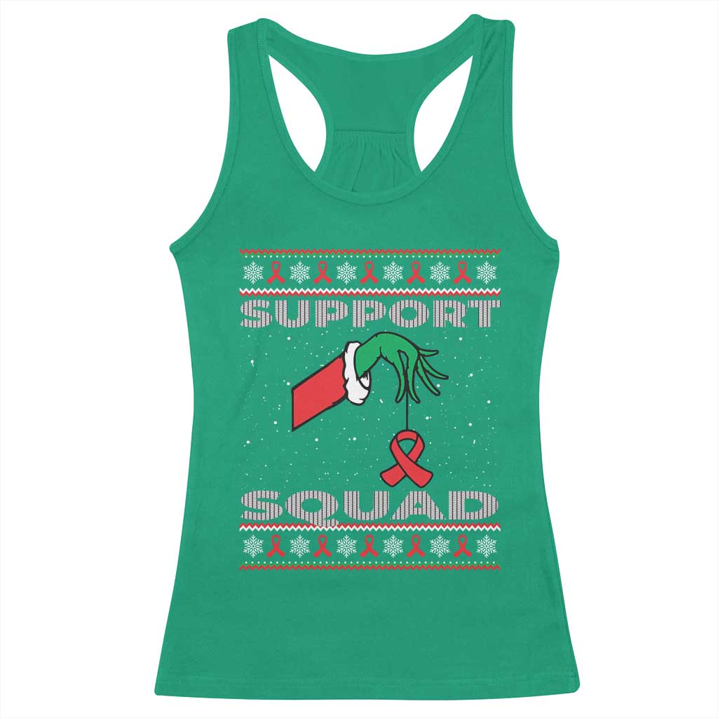 Funny Green Hand Red Ribbon HIV Awareness Racerback Tank Top Support Squad Ugly Sweater Gift TS12 Irish Green Print Your Wear