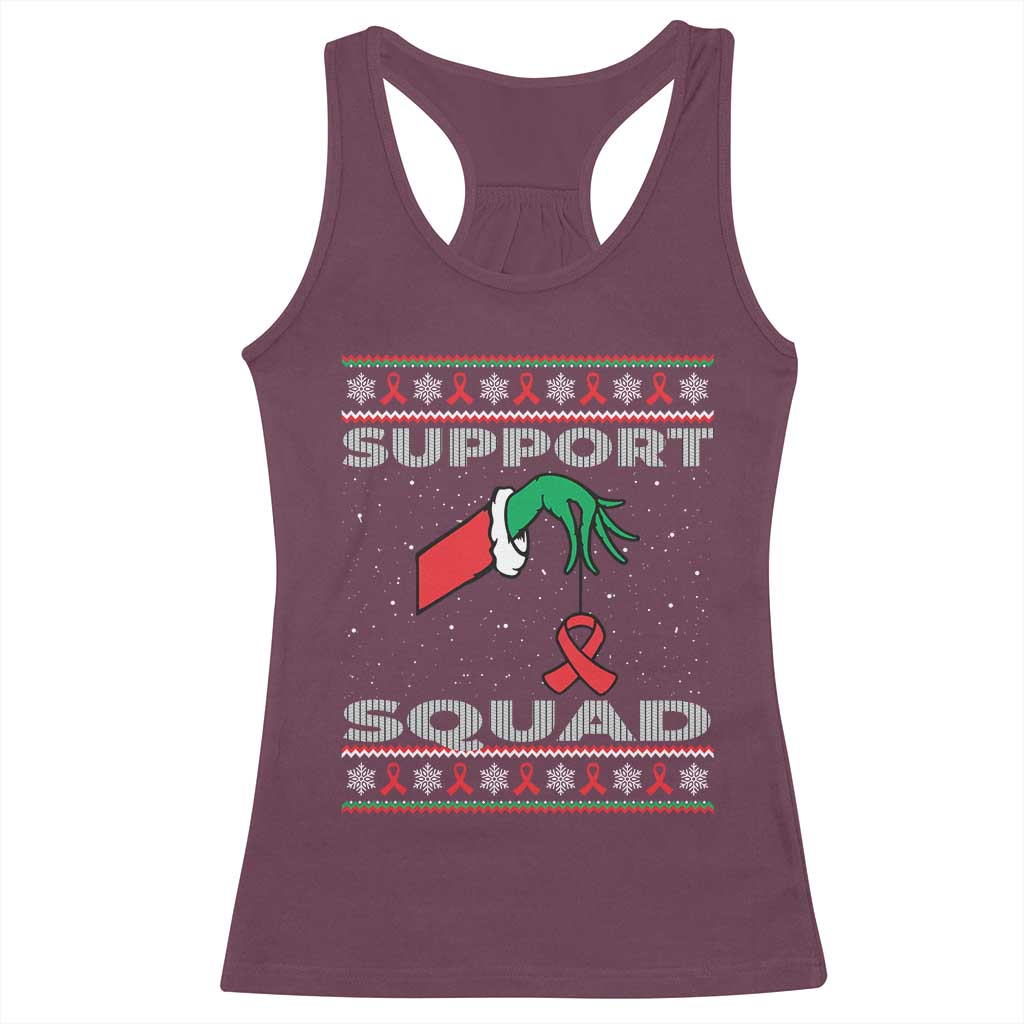 Funny Green Hand Red Ribbon HIV Awareness Racerback Tank Top Support Squad Ugly Sweater Gift TS12 Maroon Print Your Wear