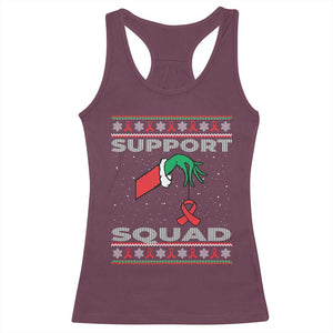 Funny Green Hand Red Ribbon HIV Awareness Racerback Tank Top Support Squad Ugly Sweater Gift TS12 Maroon Print Your Wear