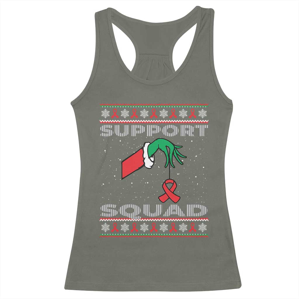 Funny Green Hand Red Ribbon HIV Awareness Racerback Tank Top Support Squad Ugly Sweater Gift TS12 Military Green Print Your Wear