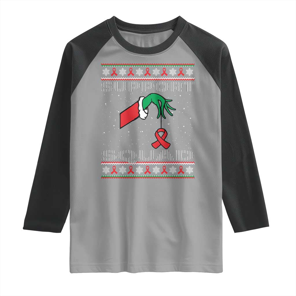 Funny Green Hand Red Ribbon HIV Awareness Raglan Shirt Support Squad Ugly Sweater Gift TS12 Sport Gray Black Print Your Wear
