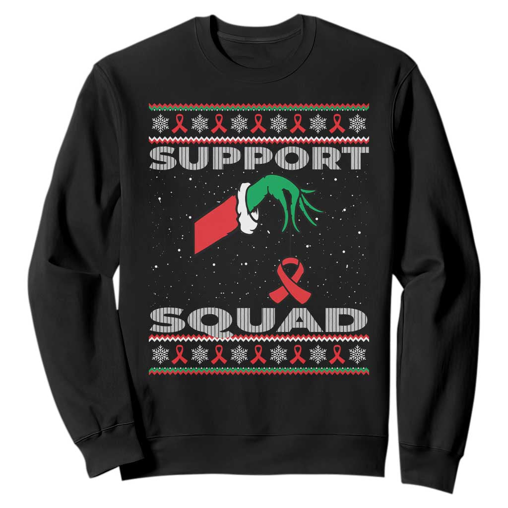 Funny Green Hand Red Ribbon HIV Awareness Sweatshirt Support Squad Ugly Sweater Gift TS12 Black Print Your Wear