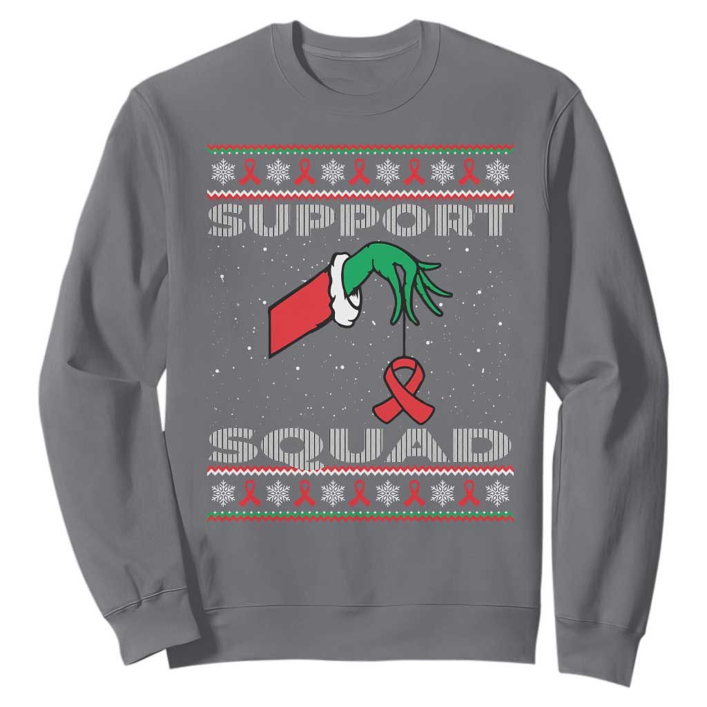 Funny Green Hand Red Ribbon HIV Awareness Sweatshirt Support Squad Ugly Sweater Gift TS12 Charcoal Print Your Wear