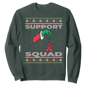 Funny Green Hand Red Ribbon HIV Awareness Sweatshirt Support Squad Ugly Sweater Gift TS12 Dark Forest Green Print Your Wear