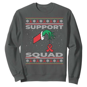Funny Green Hand Red Ribbon HIV Awareness Sweatshirt Support Squad Ugly Sweater Gift TS12 Dark Heather Print Your Wear