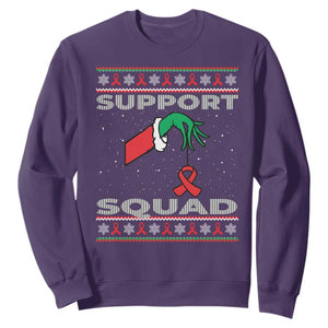 Funny Green Hand Red Ribbon HIV Awareness Sweatshirt Support Squad Ugly Sweater Gift TS12 Purple Print Your Wear