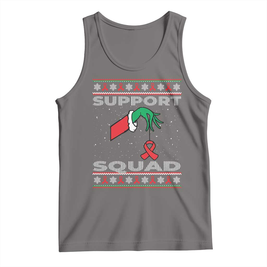Funny Green Hand Red Ribbon HIV Awareness Tank Top Support Squad Ugly Sweater Gift TS12 Deep Heather Print Your Wear