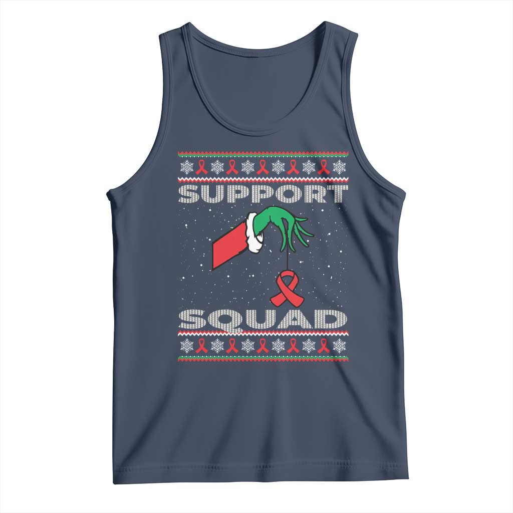 Funny Green Hand Red Ribbon HIV Awareness Tank Top Support Squad Ugly Sweater Gift TS12 Navy Print Your Wear