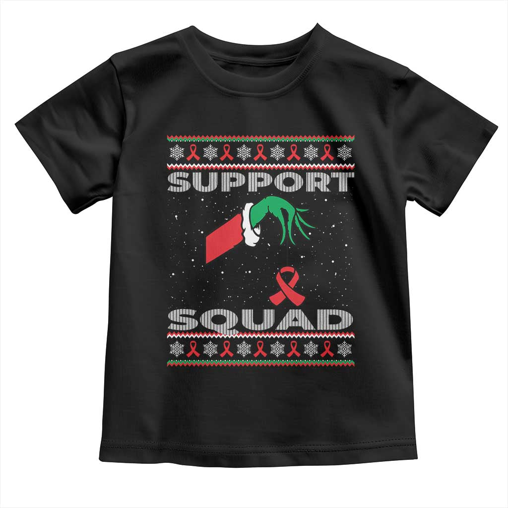 Funny Green Hand Red Ribbon HIV Awareness Toddler T Shirt Support Squad Ugly Sweater Gift TS12 Black Print Your Wear