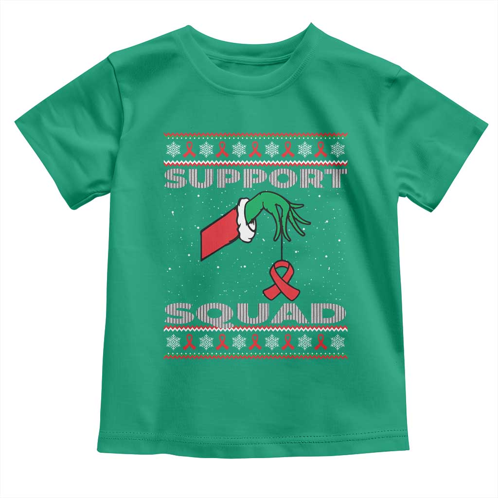 Funny Green Hand Red Ribbon HIV Awareness Toddler T Shirt Support Squad Ugly Sweater Gift TS12 Irish Green Print Your Wear