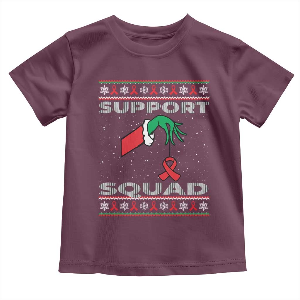 Funny Green Hand Red Ribbon HIV Awareness Toddler T Shirt Support Squad Ugly Sweater Gift TS12 Maroon Print Your Wear