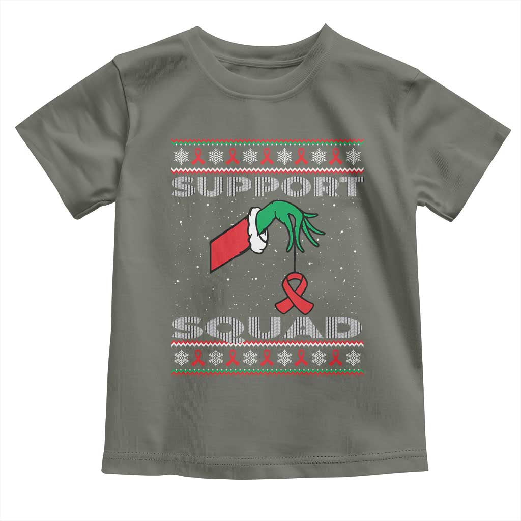 Funny Green Hand Red Ribbon HIV Awareness Toddler T Shirt Support Squad Ugly Sweater Gift TS12 Military Green Print Your Wear