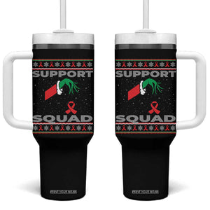 Funny Green Hand Red Ribbon HIV Awareness Tumbler With Handle Support Squad Ugly Sweater Gift TS12 One Size: 40 oz Black Print Your Wear