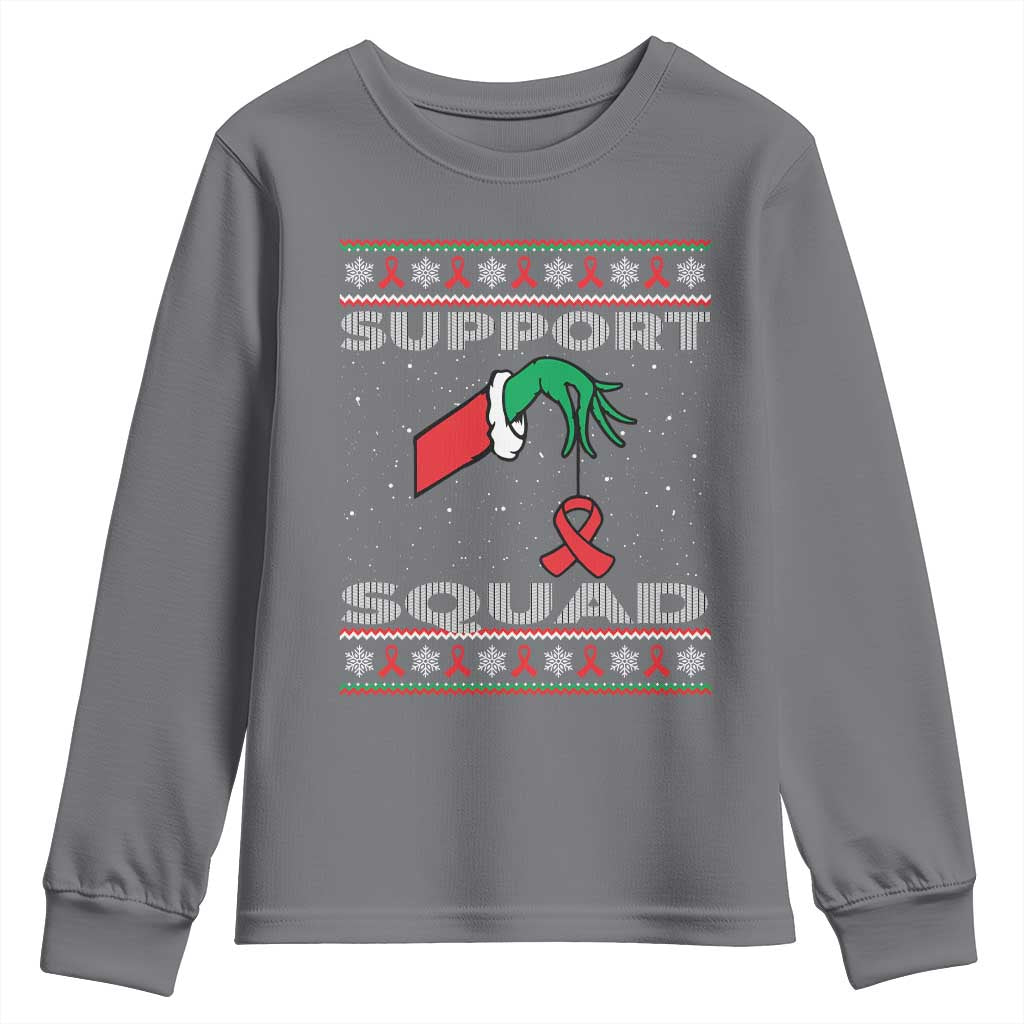 Funny Green Hand Red Ribbon HIV Awareness Youth Sweatshirt Support Squad Ugly Sweater Gift TS12 Charcoal Print Your Wear