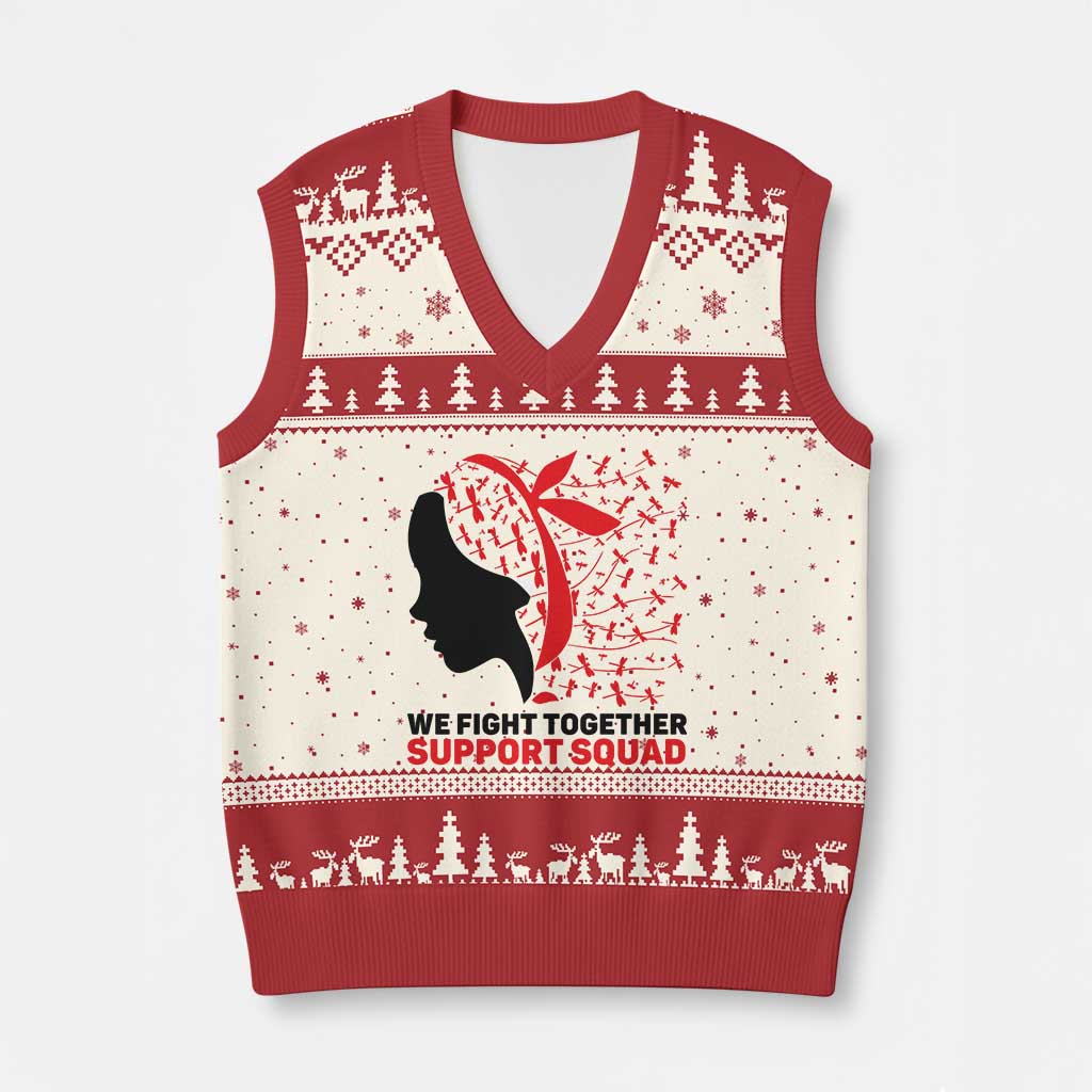 We Fight Together Support Squad V-Neck Knit Sweater Vest HIV Awareness Dragonfly Gift TS12 Beige Red Print Your Wear