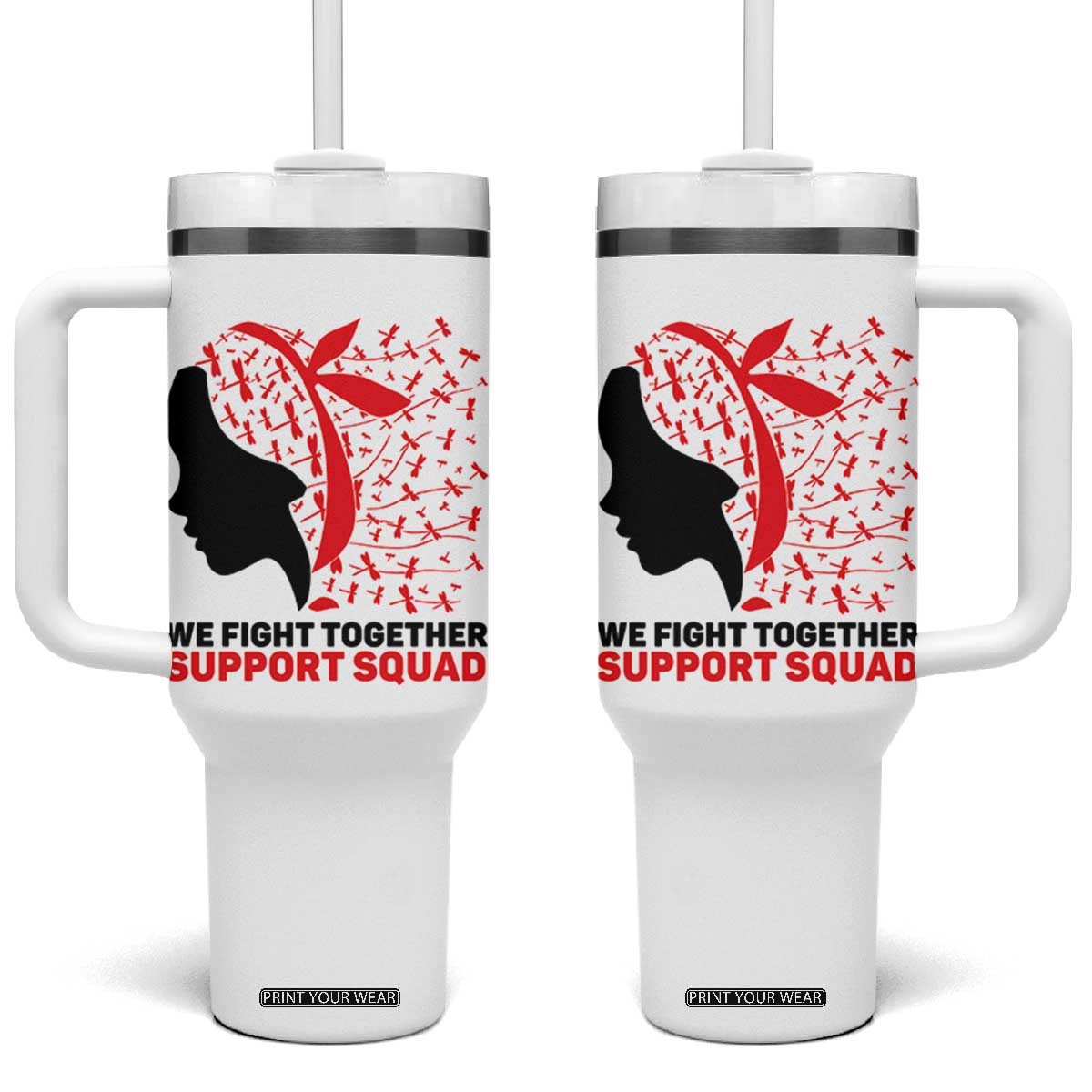 We Fight Together Support Squad Tumbler With Handle HIV Awareness Dragonfly Gift TS12 One Size: 40 oz White Print Your Wear