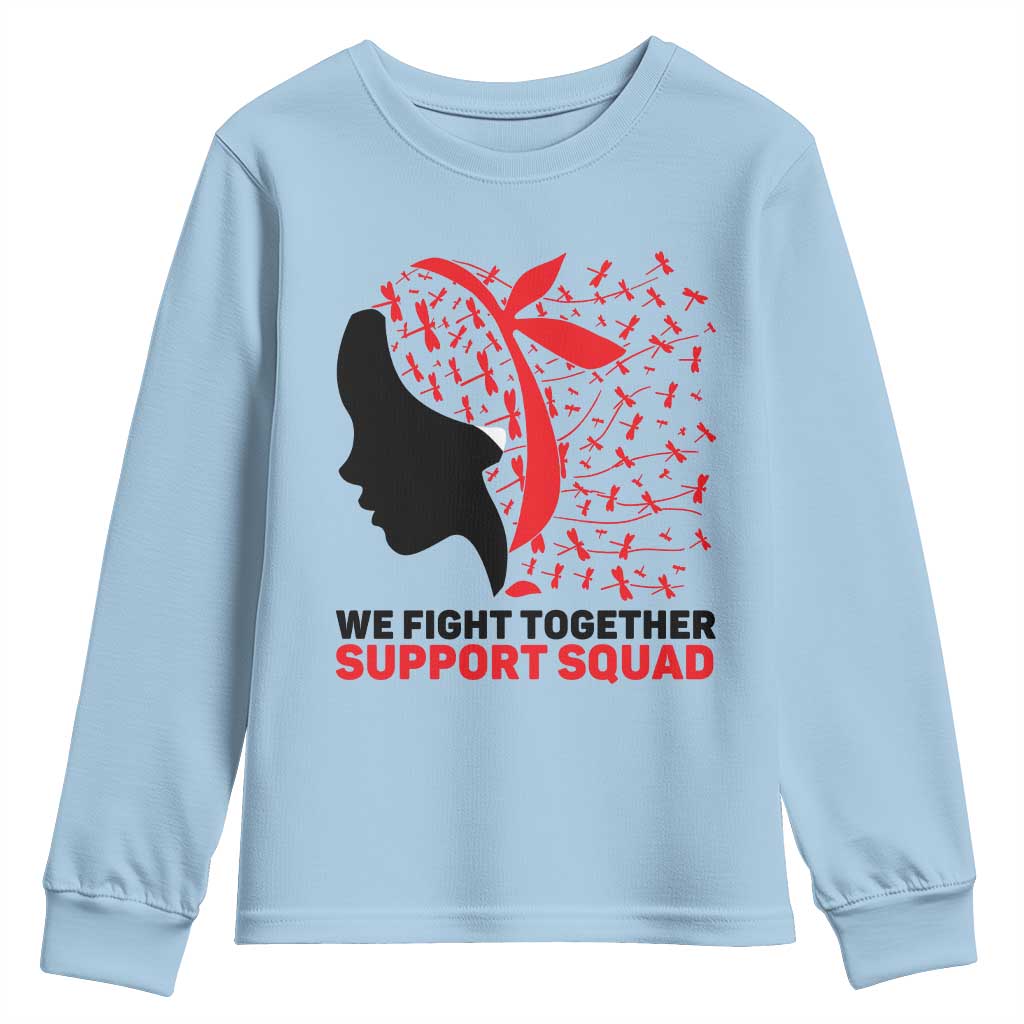 We Fight Together Support Squad Youth Sweatshirt HIV Awareness Dragonfly Gift TS12 Light Blue Print Your Wear