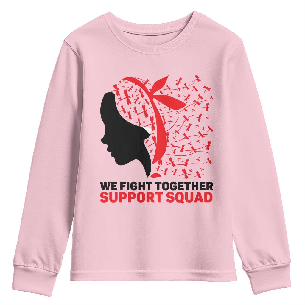 We Fight Together Support Squad Youth Sweatshirt HIV Awareness Dragonfly Gift TS12 Light Pink Print Your Wear