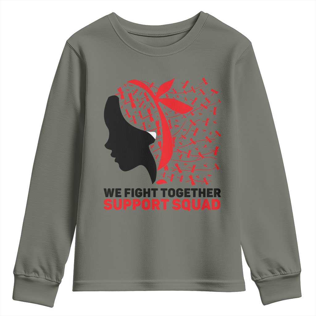 We Fight Together Support Squad Youth Sweatshirt HIV Awareness Dragonfly Gift TS12 Military Green Print Your Wear