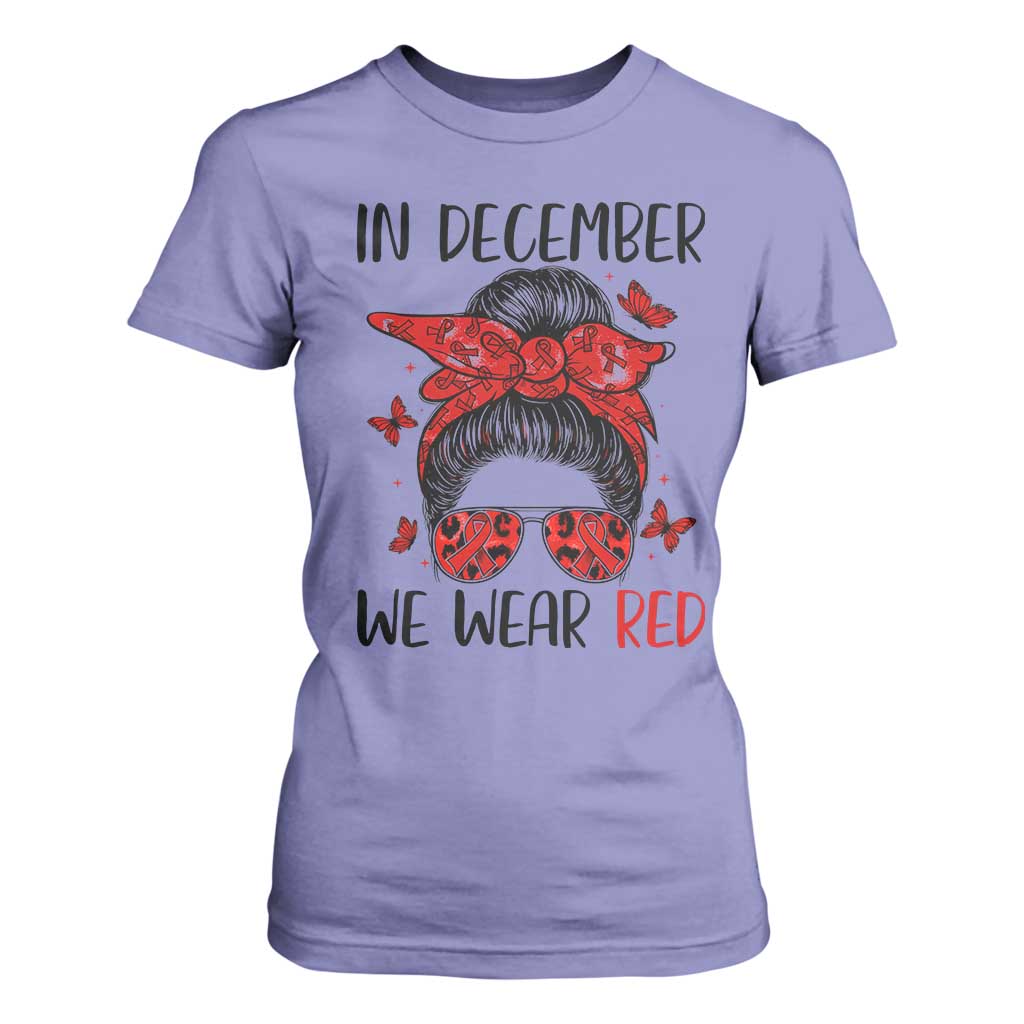 In December We Wear Red T Shirt For Women HIV Awareness Empowered Woman Gift TS12 Violet Print Your Wear