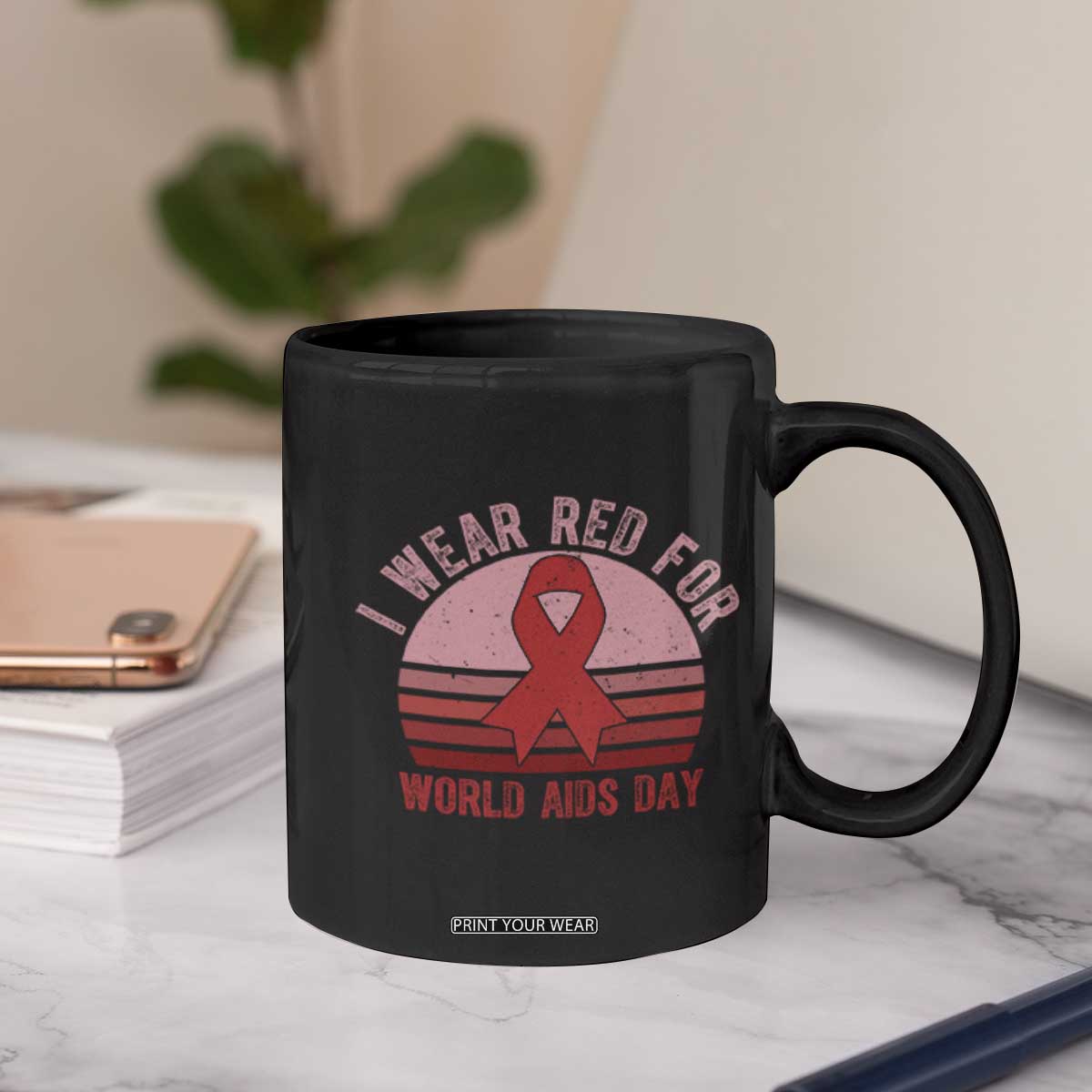 I Wear Red For World Aids Day Coffee Mug HIV Awareness Gift TS12 Print Your Wear