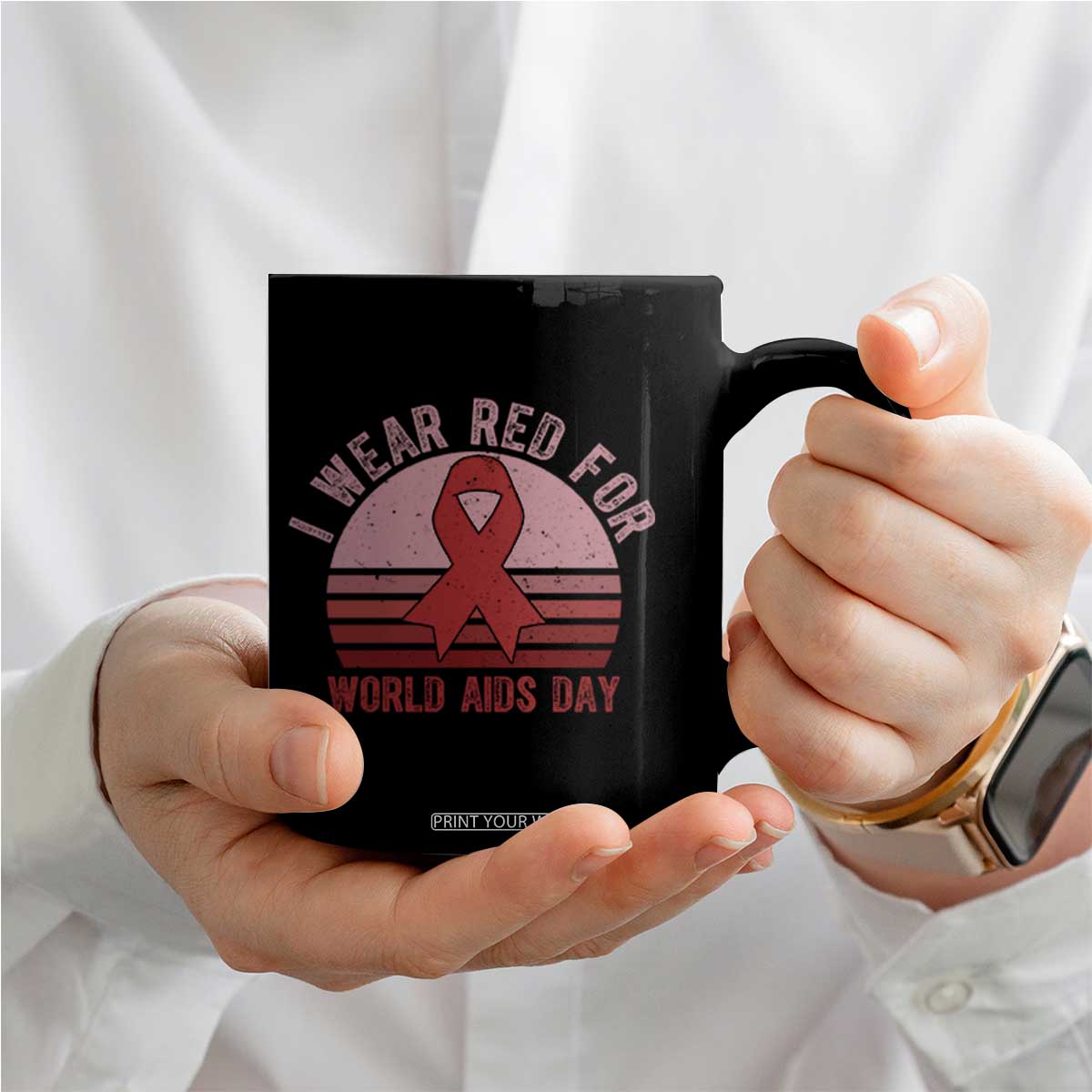 I Wear Red For World Aids Day Coffee Mug HIV Awareness Gift TS12 Print Your Wear