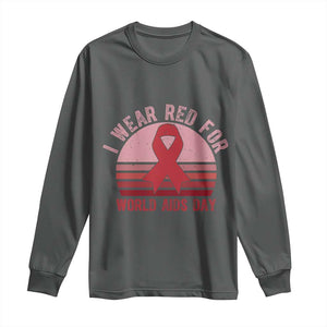 I Wear Red For World Aids Day Long Sleeve Shirt HIV Awareness Gift TS12 Dark Heather Print Your Wear